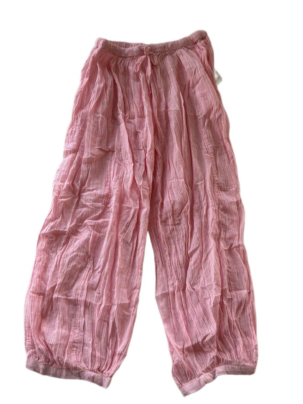 Free People Pink Crinkle Cotton Wide Leg Pants Womens S Rosey Touch NWT Gauze